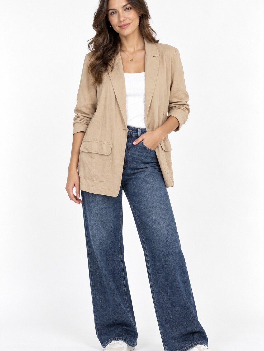 Torrid 1X Beige Tan Rayon Linen Relaxed Fit Open Lightweight Stretch Blazer